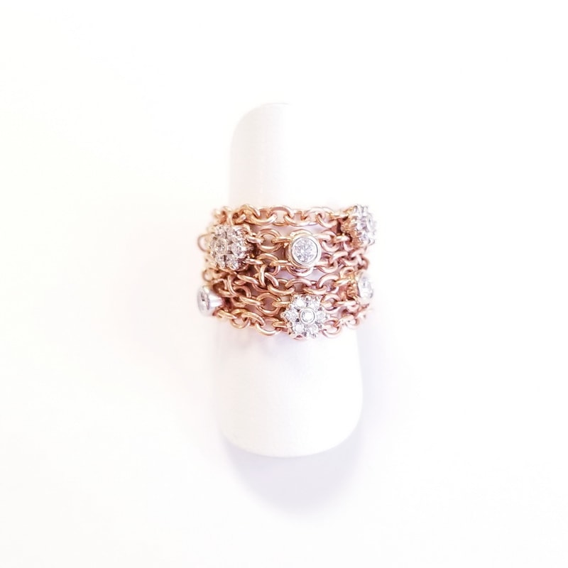 Gioielli D’Amo 18K Rose Gold Chain Cluster Ring with Diamonds