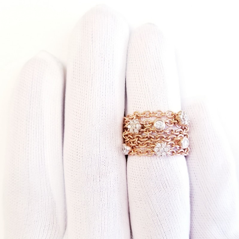 Gioielli D’Amo 18K Rose Gold Chain Cluster Ring with Diamonds