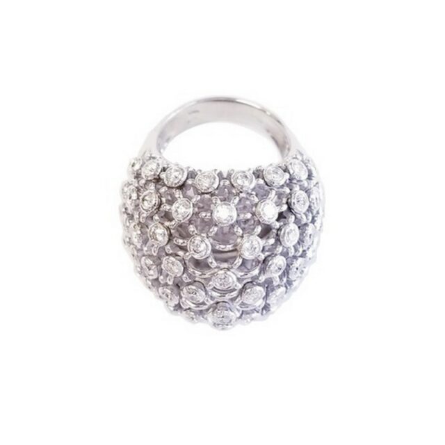 Gioielli D’Amo 18K White Gold Dome Cluster Ring with Diamonds