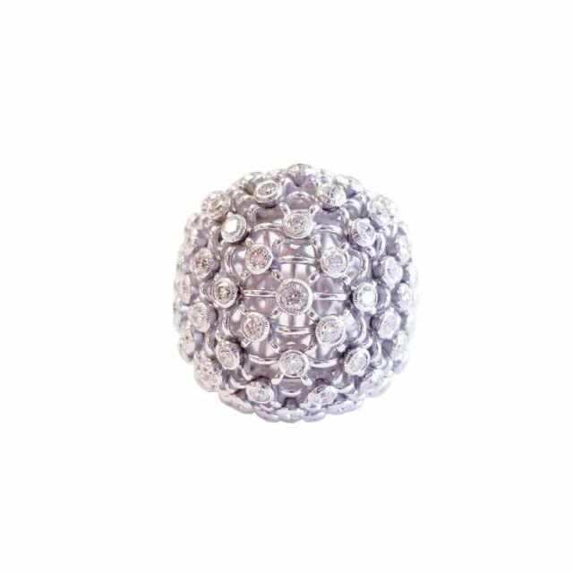 Gioielli D’Amo 18K White Gold Dome Cluster Ring with Diamonds