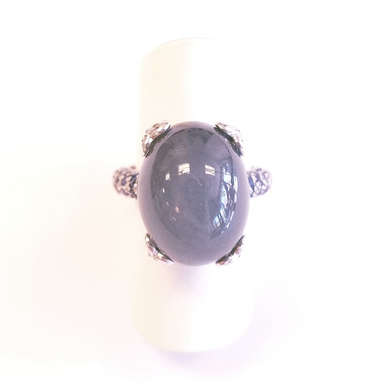 Gioielli D’Amo 18K White Gold Moonstone Cocktail Ring with Diamonds and Sapphire