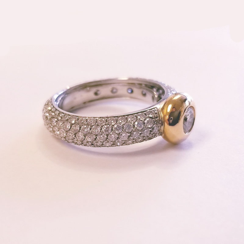 Gioielli D’Amo 18K Yellow and White Gold Diamond Pave Band Ring