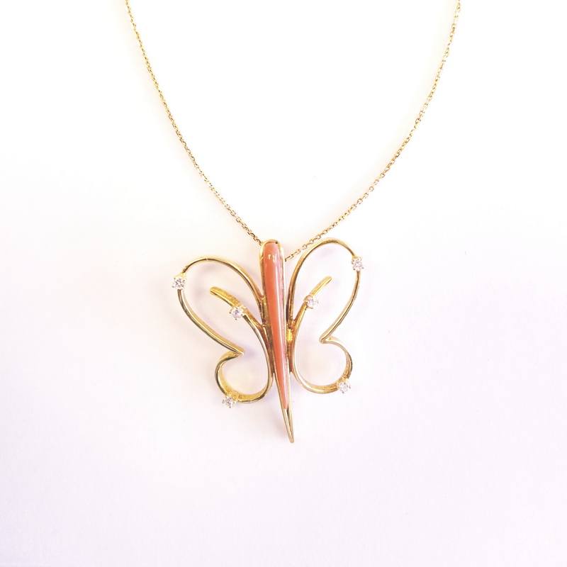 Gioielli D’Amo 18K Yellow Gold Diamond Butterfly Necklace