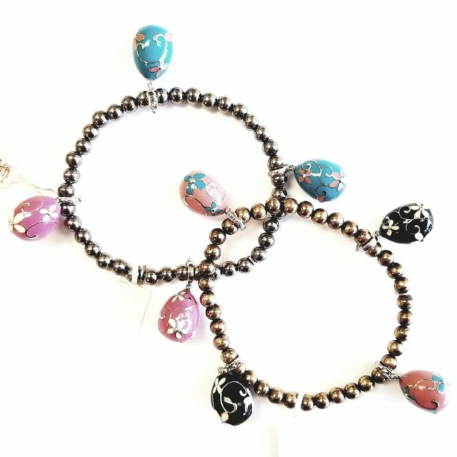 Gold Plated Silver Bracelet with Enamel Covered Colored Egg Charms Bracelet