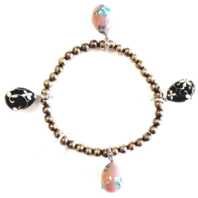 Gold Plated Silver Bracelet with Enamel Covered Colored Egg Charms Bracelet