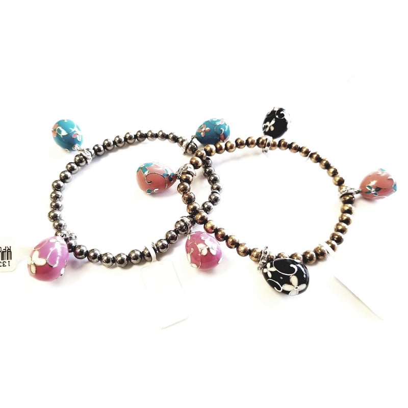 Gold Plated Silver Bracelet with Enamel Covered Colored Egg Charms Bracelet