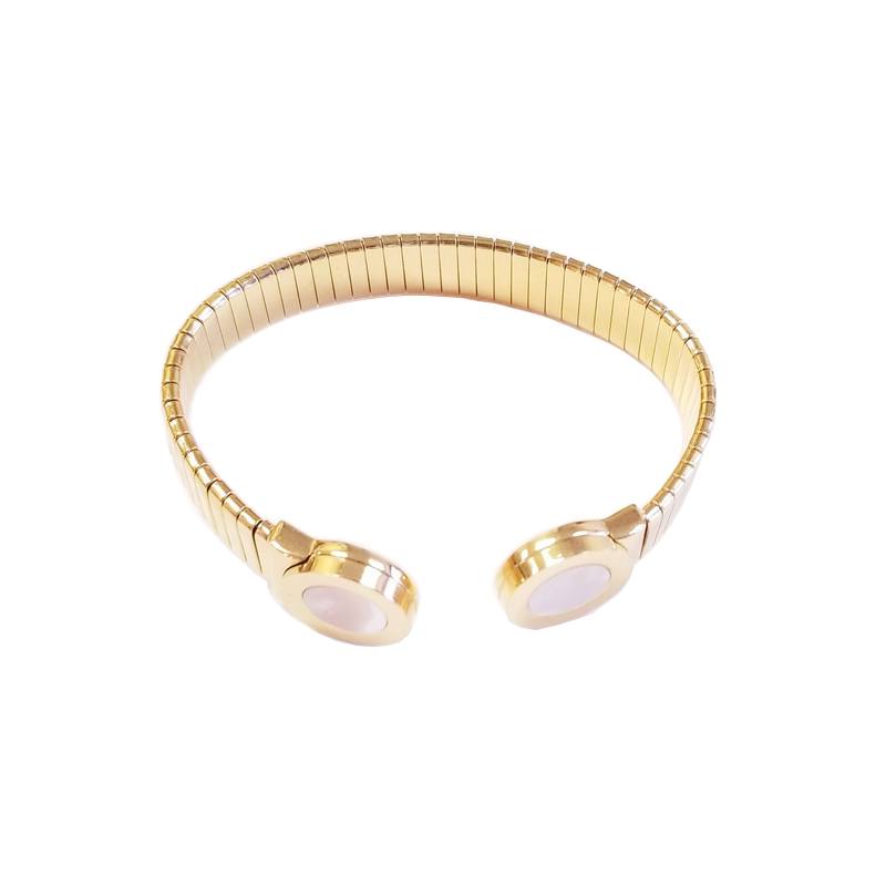 Gold Plated Stainless Steel Bangle Bracelet with Mother of Pearl