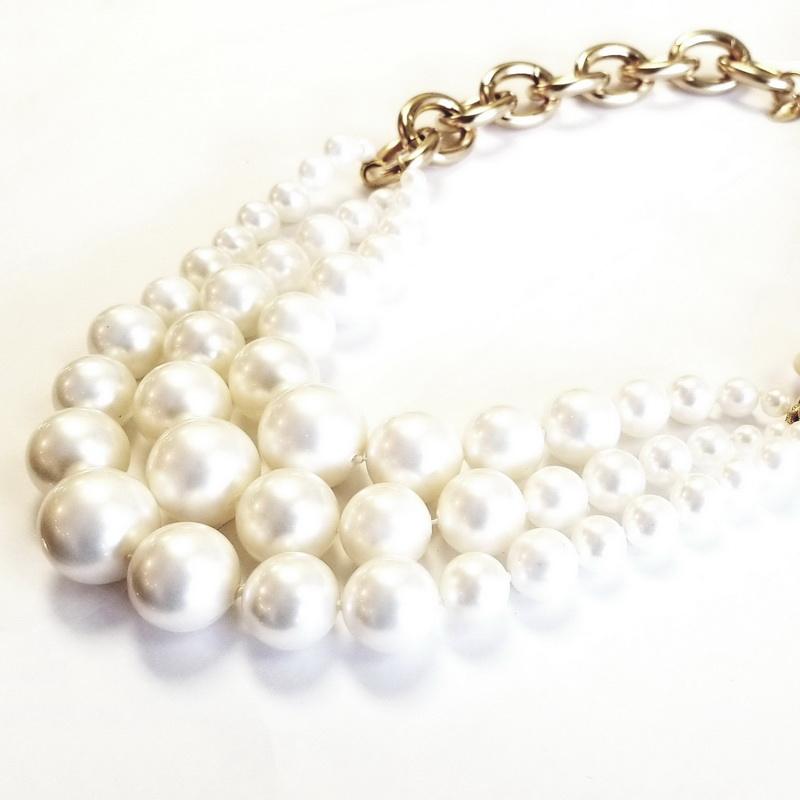 Janis Savitt 18K Yellow Gold Plated Brass Chained Multi White Pearl Necklace