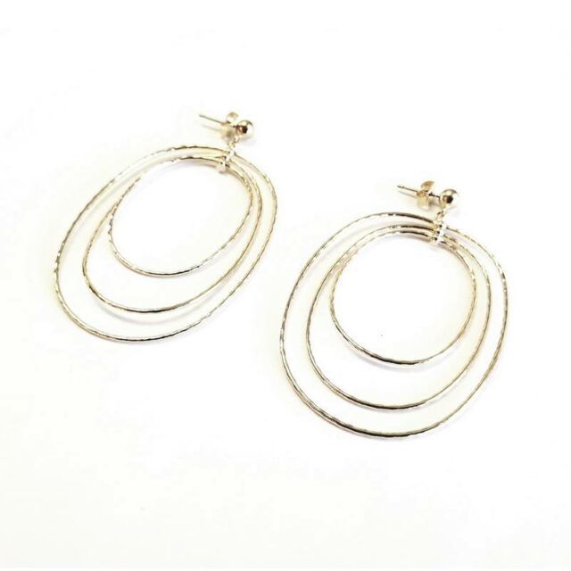 Janis Savitt 18K Yellow Gold Plated Brass Triple Oval Crystal Hoop Earrings