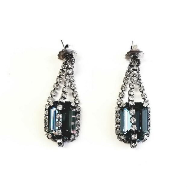 Janis Savitt Brass Caged Swarovski Crystal Drop Earrings