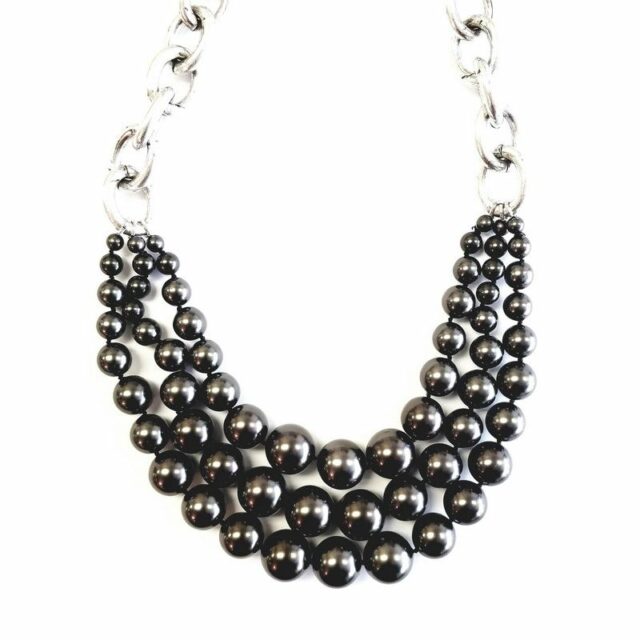 Janis Savitt Brass Chained Multi Black Pearl Necklace