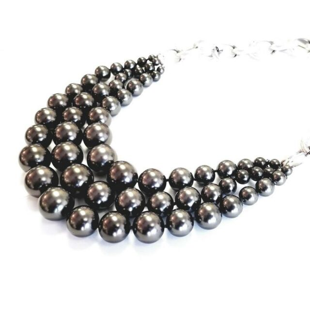 Janis Savitt Brass Chained Multi Black Pearl Necklace