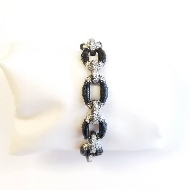 KMO Paris Silver Chain Bracelet with Black Wrapping