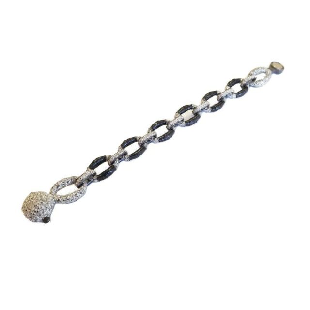 KMO Paris Silver Chain Bracelet with Black Wrapping