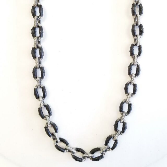 KMO Paris Silver Double Wrap Necklace with Black Detailing