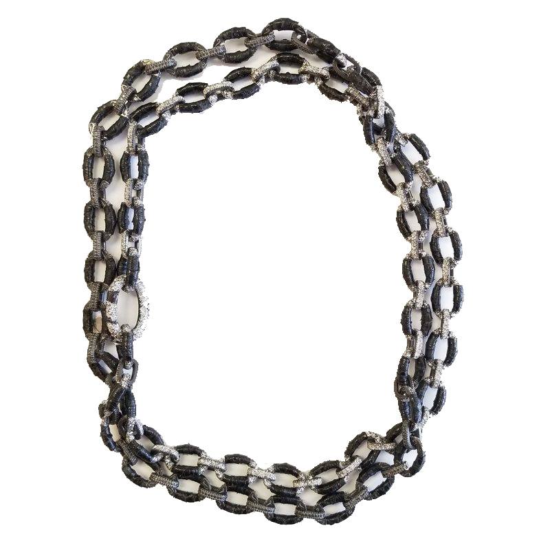 KMO Paris Silver Double Wrap Necklace with Black Detailing