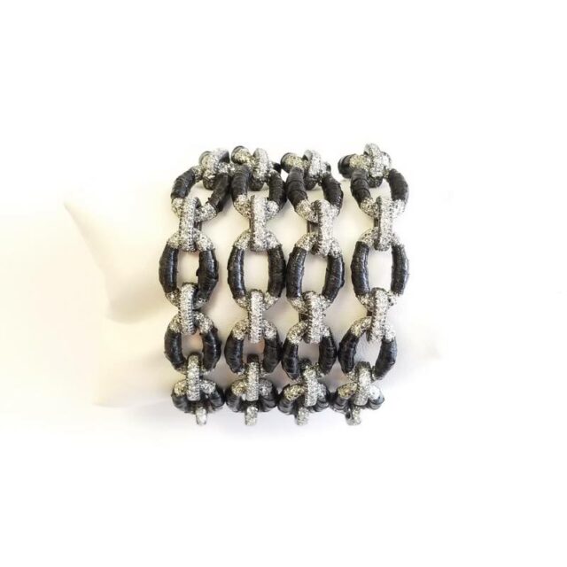 KMO Paris Silver Multi Chain Bracelet with Black Wrapping