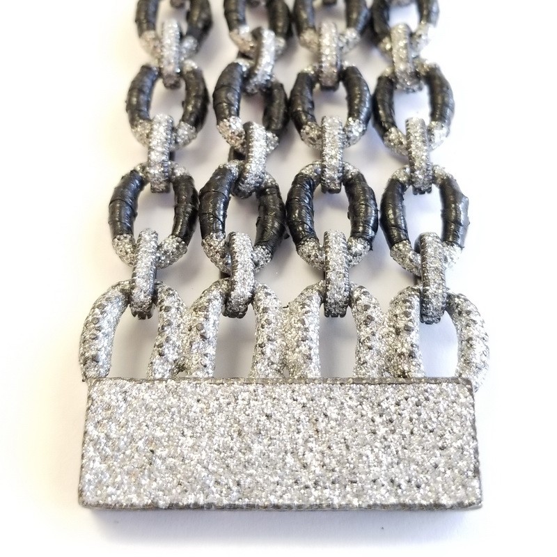 KMO Paris Silver Multi Chain Bracelet with Black Wrapping