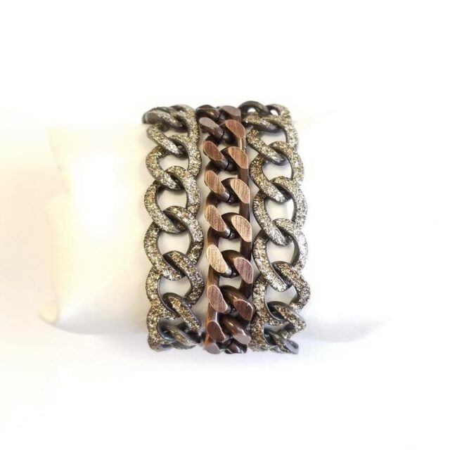 KMO Paris Silver Multi Chain Bracelet with Central Copper Chain