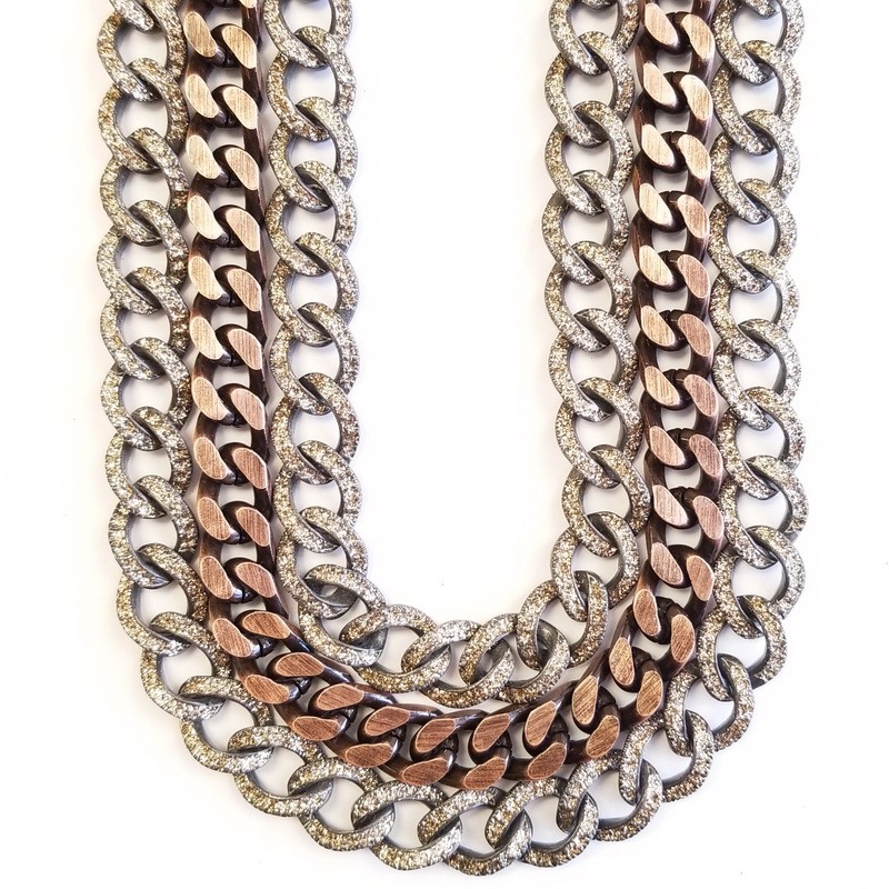 KMO Paris Silver Triple Chain Necklace with Central Copper Chain | Perlina  Jewelers