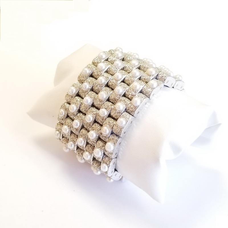 KMO Paris Sterling Silver Link Chain Bracelet with Pearls