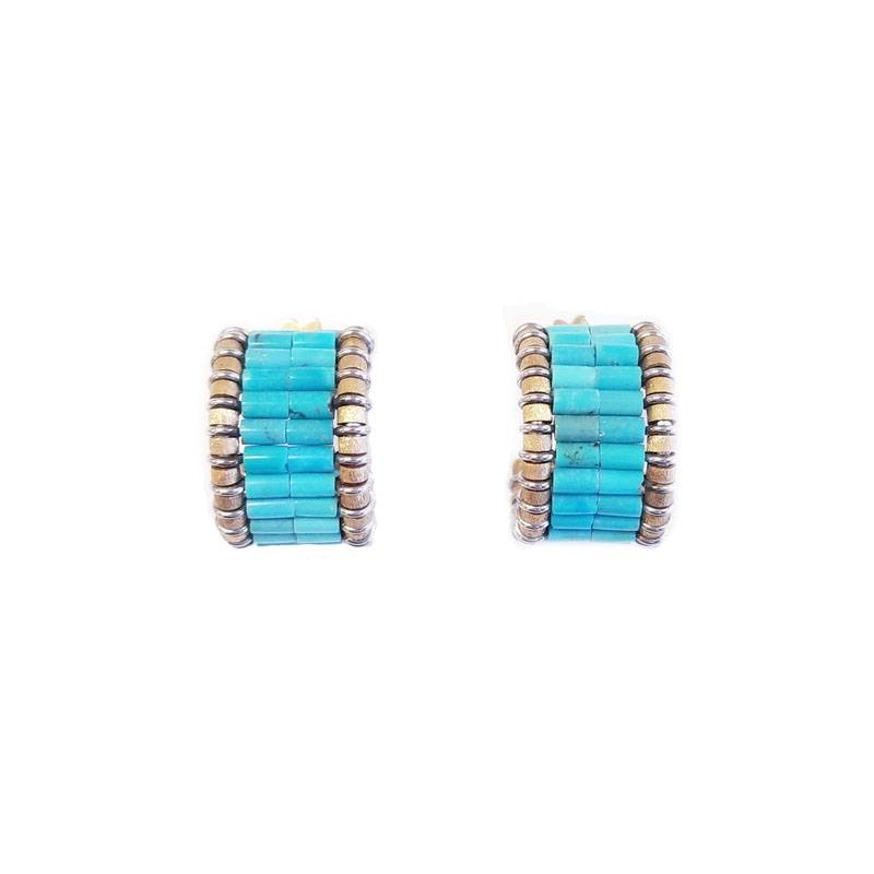 Loffredo 18K Yellow Gold And Stainless Steel Wide Hoop Turquoise Earrings