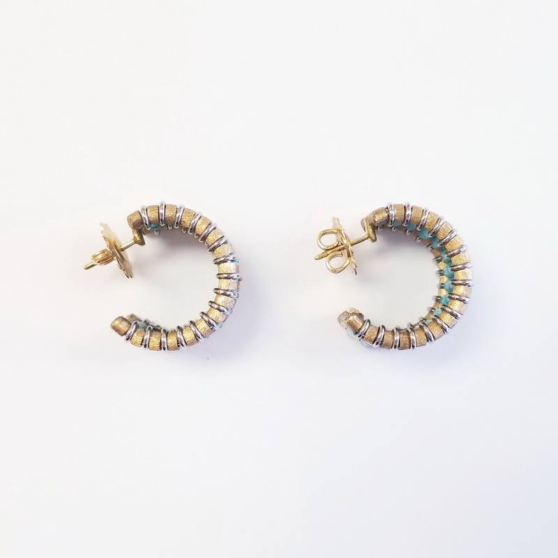 Loffredo 18K Yellow Gold And Stainless Steel Wide Hoop Turquoise Earrings