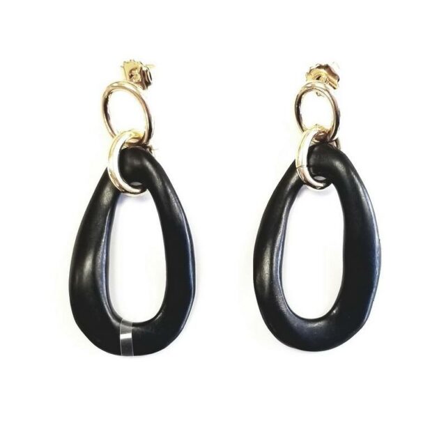 Micheletto Gold Plated 925 Sterling Silver Black Teardrop Earrings