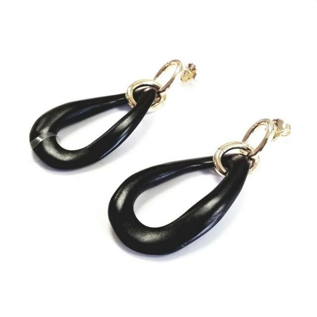 Micheletto Gold Plated 925 Sterling Silver Black Teardrop Earrings