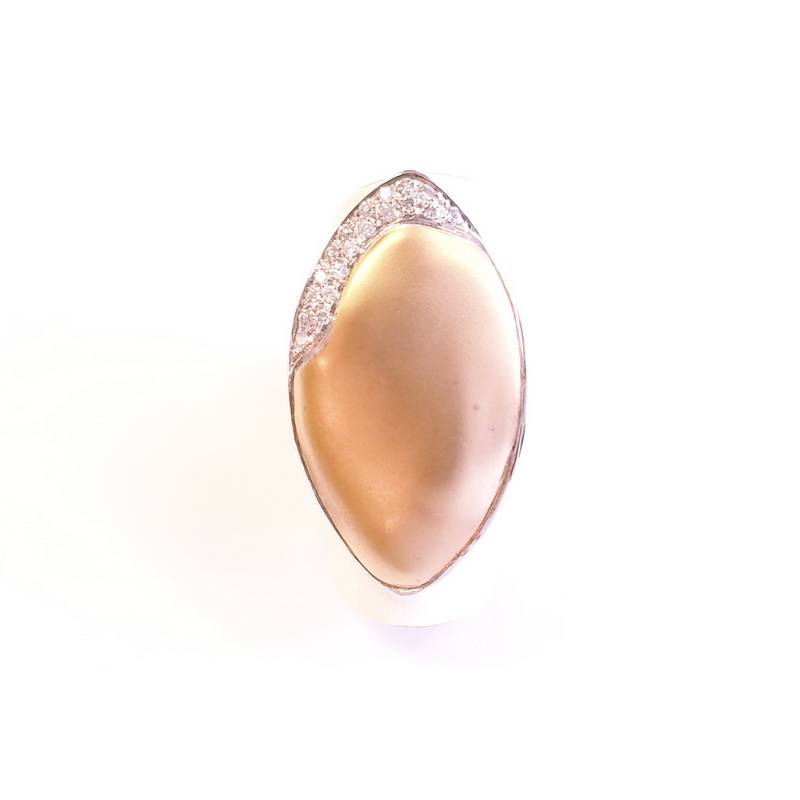 Moraglione 18K White and Rose Gold Large Marquise Cocktail Ring with Genuine Diamonds