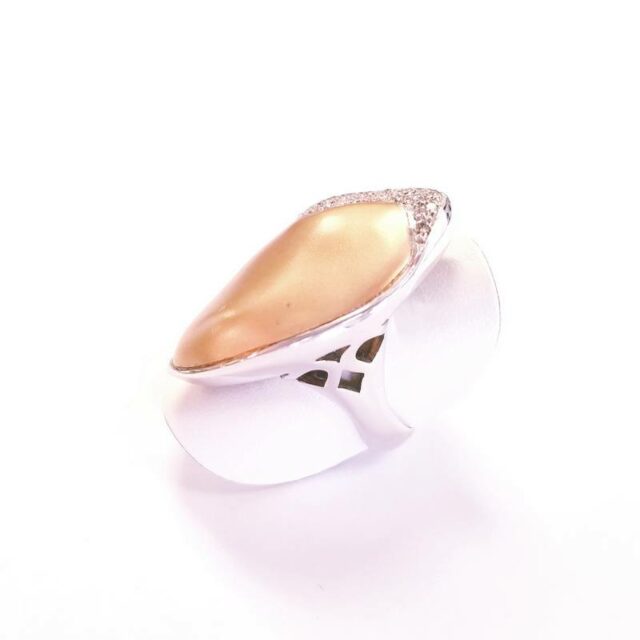 Moraglione 18K White and Rose Gold Large Marquise Cocktail Ring with Genuine Diamonds