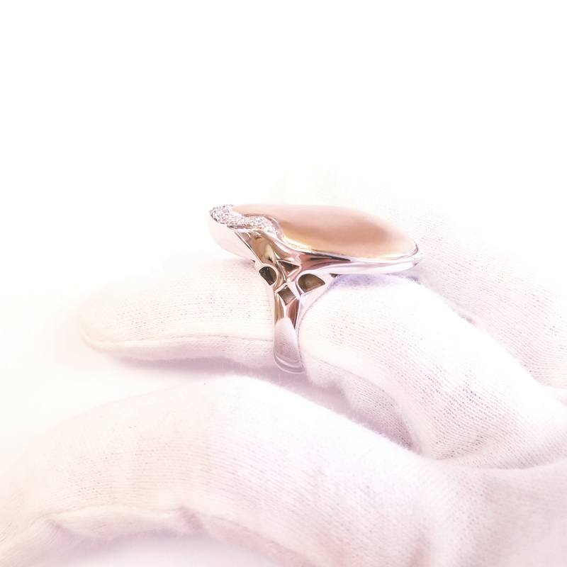 Moraglione 18K White and Rose Gold Large Marquise Cocktail Ring with Genuine Diamonds