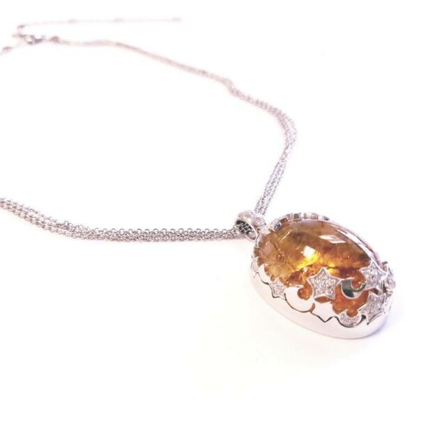 Pasquale Bruni 18K White Gold Large Rutilated Citrine Necklace with Diamonds