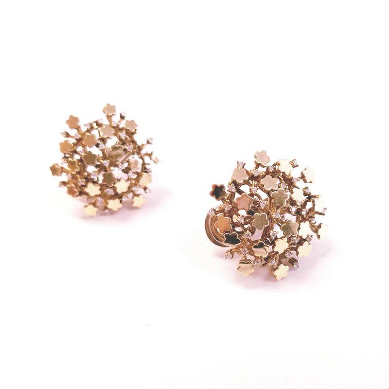 Pasquale Bruni Prato Fiorito Collection 18K Yellow Gold Flower Cluster Earrings With Diamonds