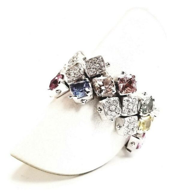 Piero Milano 18K White Gold Stretchable Pave Gemstone Ring