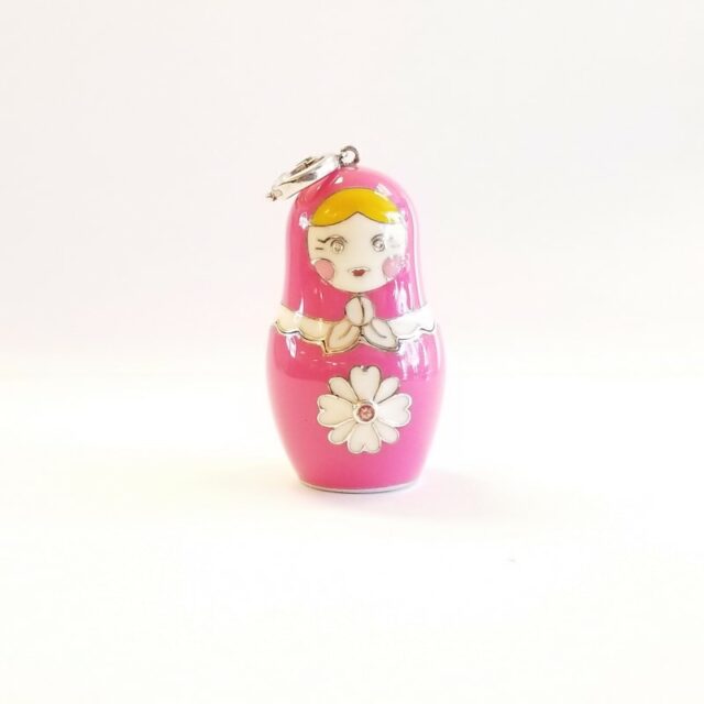 Pink Enamel Covered Sterling Silver Russian Doll with Central Pink Sapphire