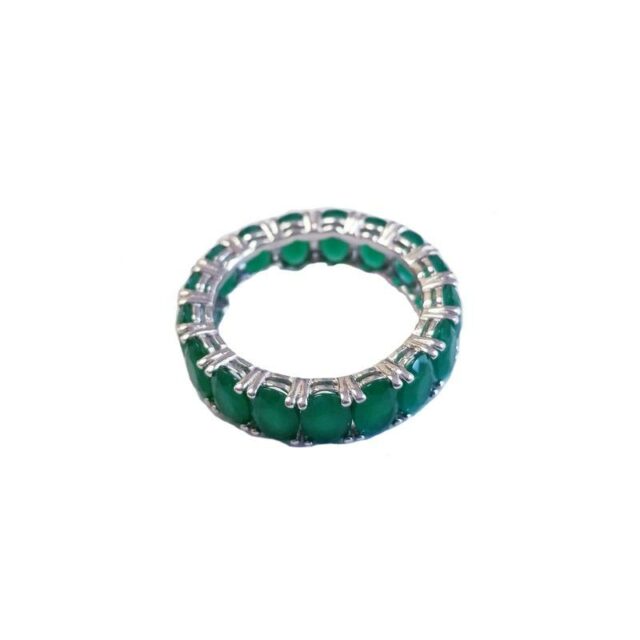 Rhodium Plated Silver Eternity Emerald Ring