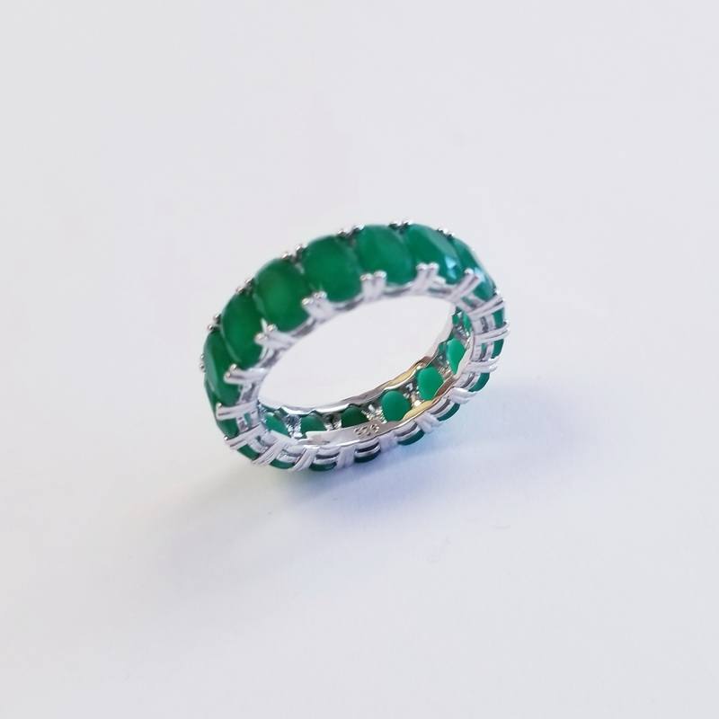 Rhodium Plated Silver Eternity Emerald Ring