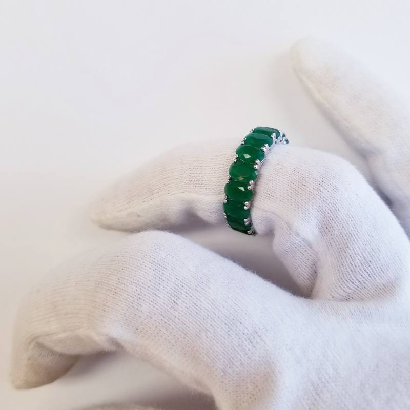 Rhodium Plated Silver Eternity Emerald Ring