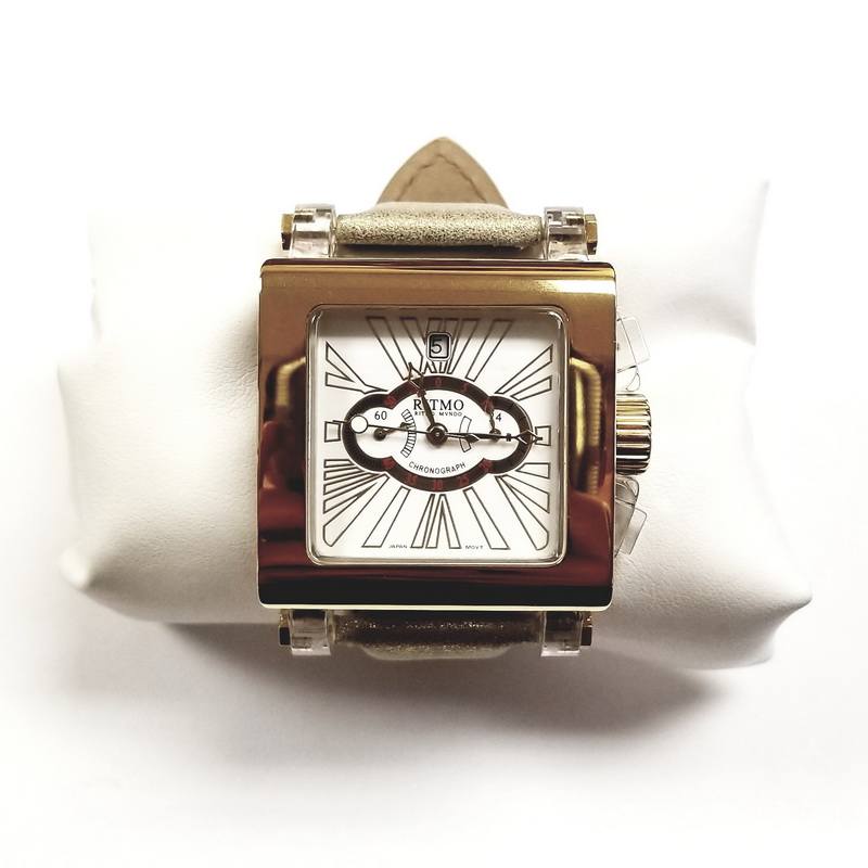 Ritmo Mundo Stainless Steel Crystal Watch with Gold Band