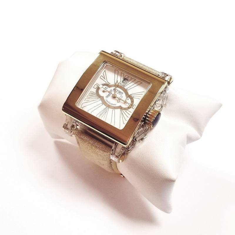 Ritmo Mundo Stainless Steel Crystal Watch with Gold Band