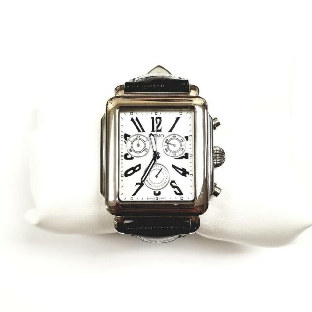 Ritmo Mundo Stainless Steel Square Crystal Watch with Black Band