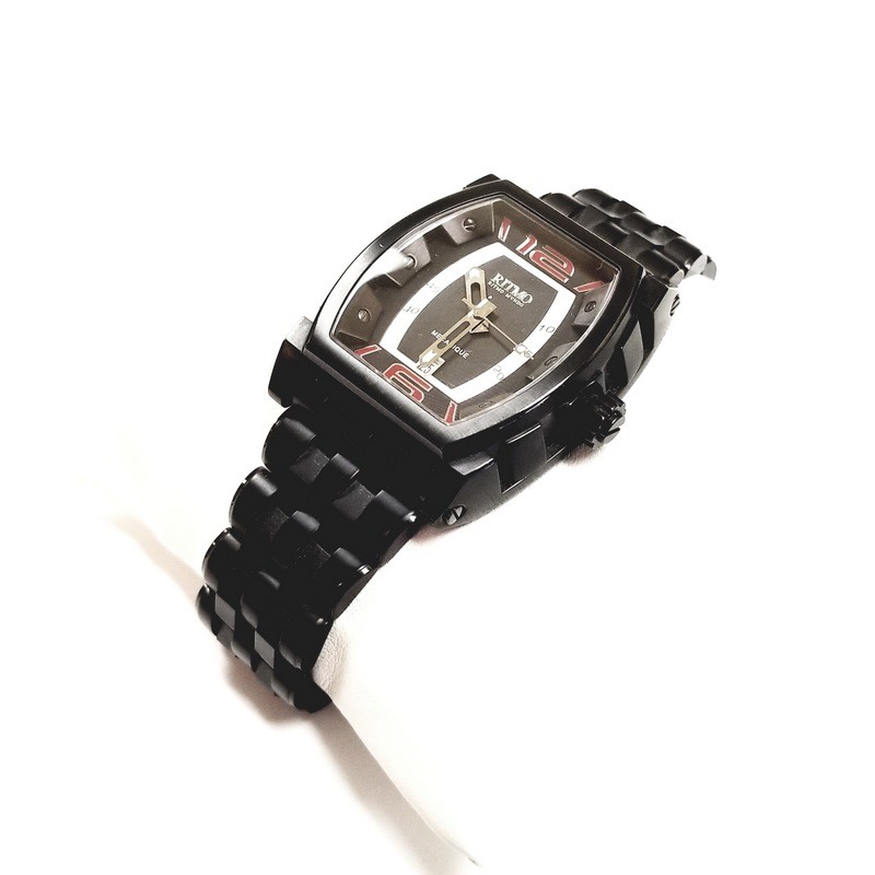 Ritmo Mundo Stainless Steel Tonneau Crystal Watch with Black Chain Link Band