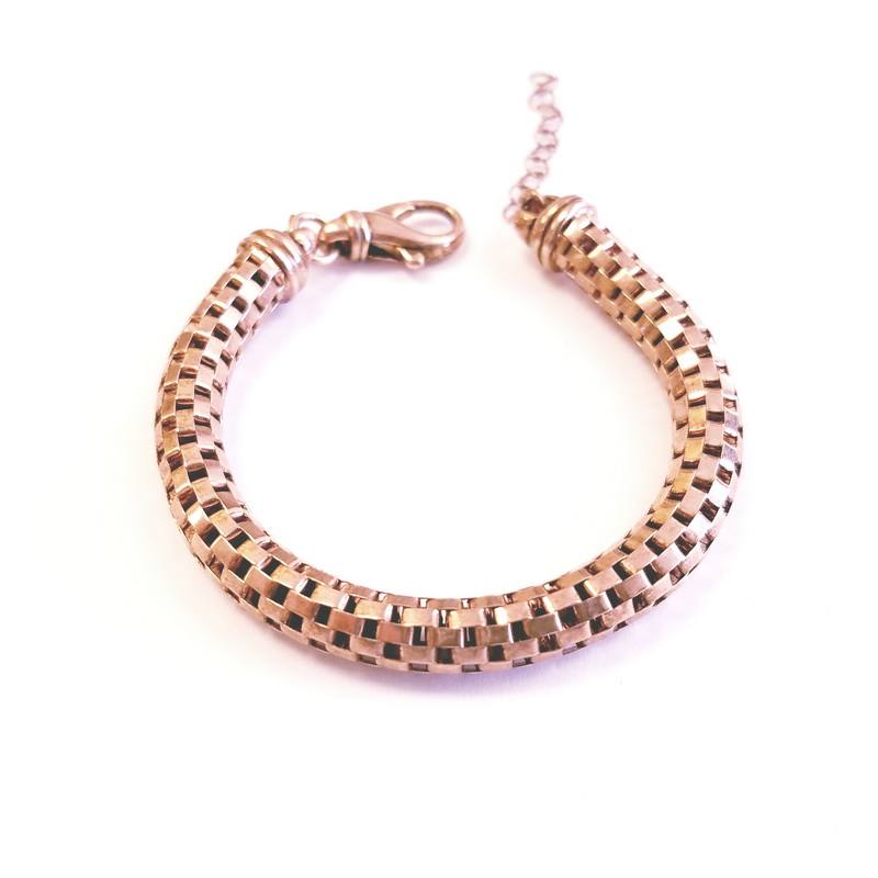 Rose Gold Plated Silver Bracelet with Checkered Pattern