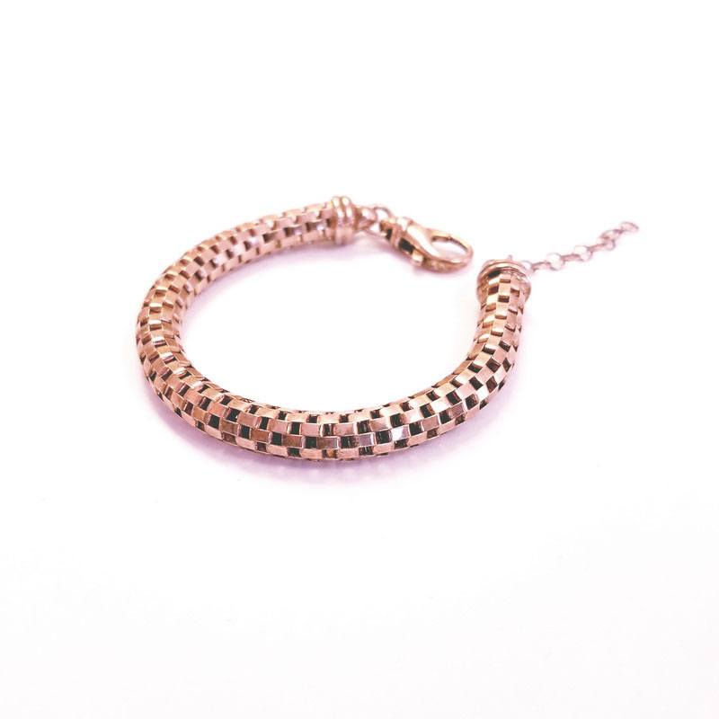 Rose Gold Plated Silver Bracelet with Checkered Pattern
