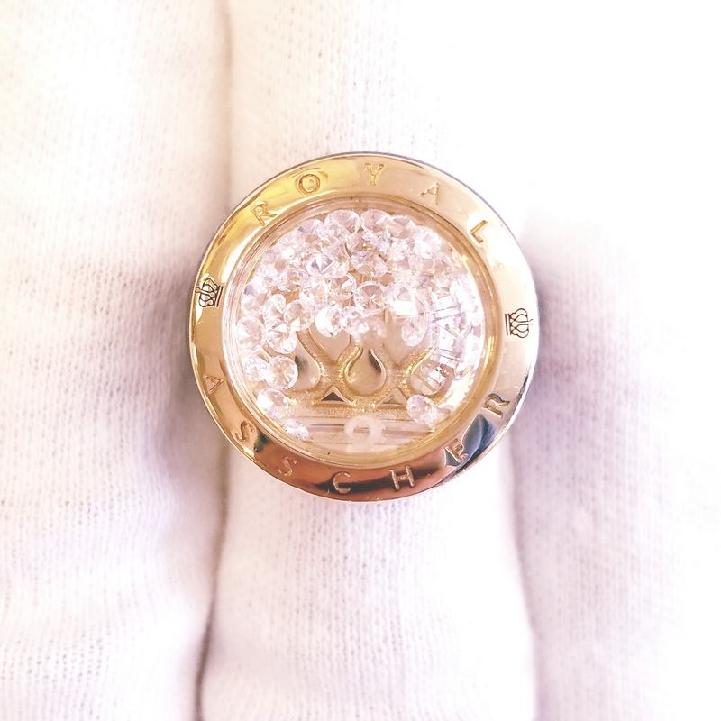 Royal Asscher Stars of Africa Collection 18K Rose Gold Black Ceramics Crystal Globe Ring with Genuine Diamonds