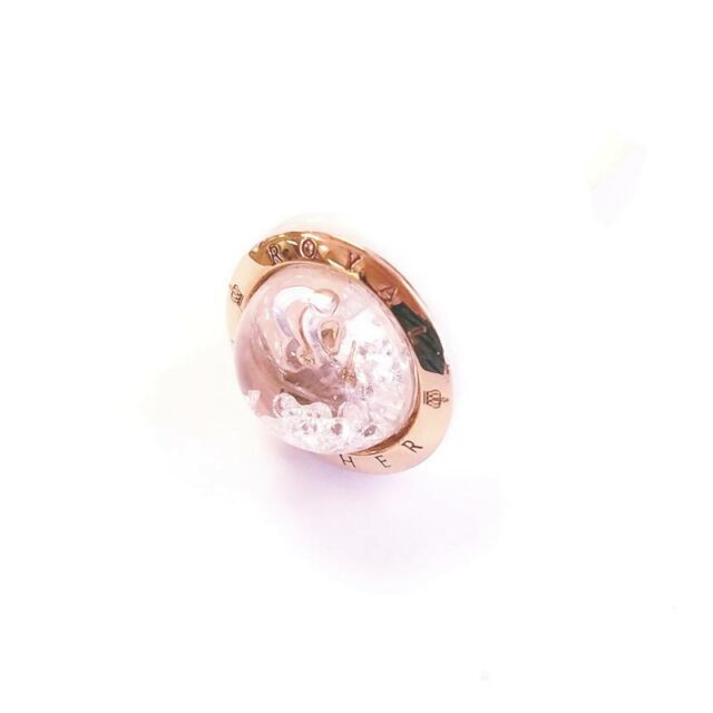 Royal Asscher Stars of Africa Collection 18K Rose Gold White Ceramics Crystal Globe Ring with Genuine Diamonds