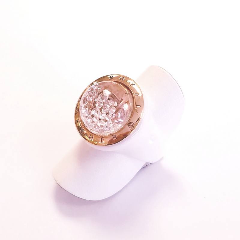 Royal Asscher Stars of Africa Collection 18K Rose Gold White Ceramics Crystal Globe Ring with Genuine Diamonds
