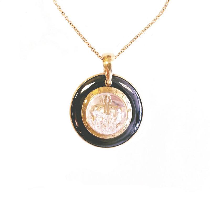 Royal Asscher Stars of Africa Collection 18K Yellow Gold Diamond Globe Necklace with Black Enamel