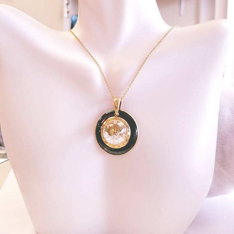 Royal Asscher Stars of Africa Collection 18K Yellow Gold Diamond Globe Necklace with Black Enamel